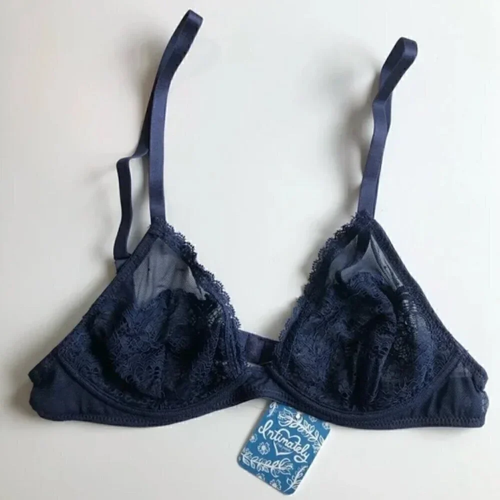 Free People Lace Triangle Bra in Deep Navy Size 32C NWT